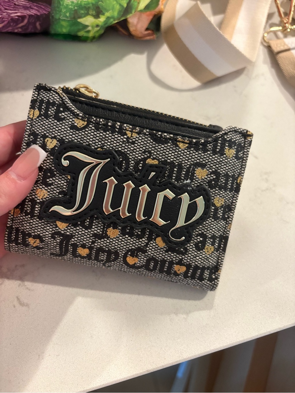 Juicy Couture Black and Gold Heart Logo Card Wallet